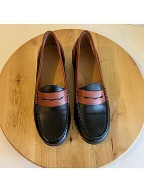 Array Harper Black & Brown Genuine Leather Penny Loafer Shoes Size 7 Women's